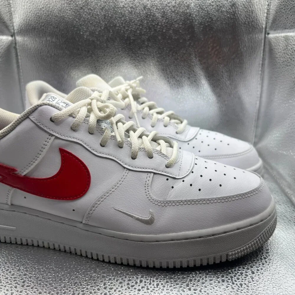 Size 12 Nike Air Force 1 LV8 Euro Tour White Red Mens Lace-Up Sneaker CW7577-100